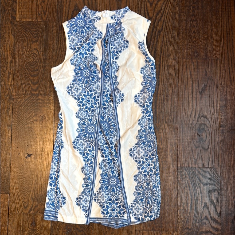 Blue and White Sleeveless Dress
